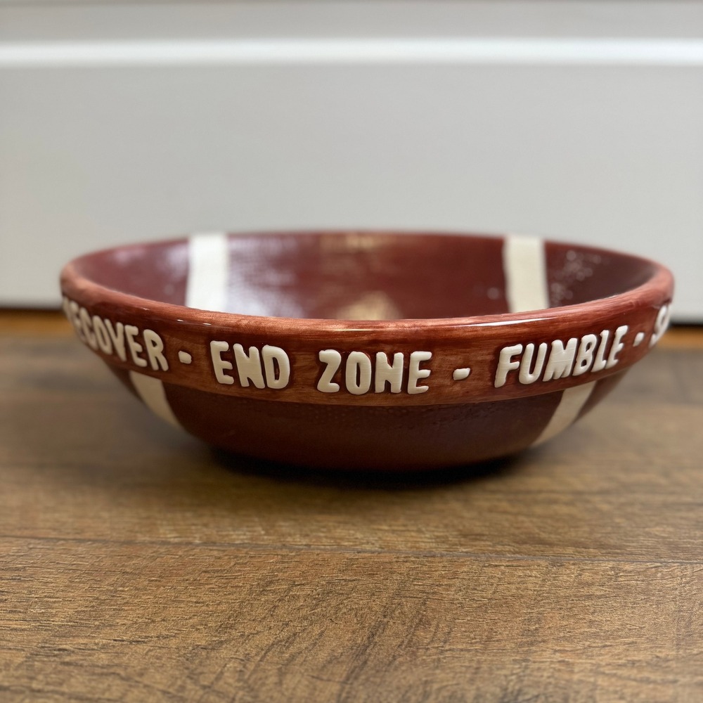 Football Serving‎ Bowl Brown Ceramic Game Day Snack Boston Warehouse